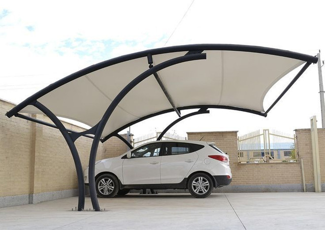 White Fabric Cantilever Car Port