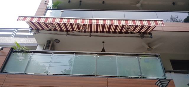 Custom Extended Balcony Striped Awning